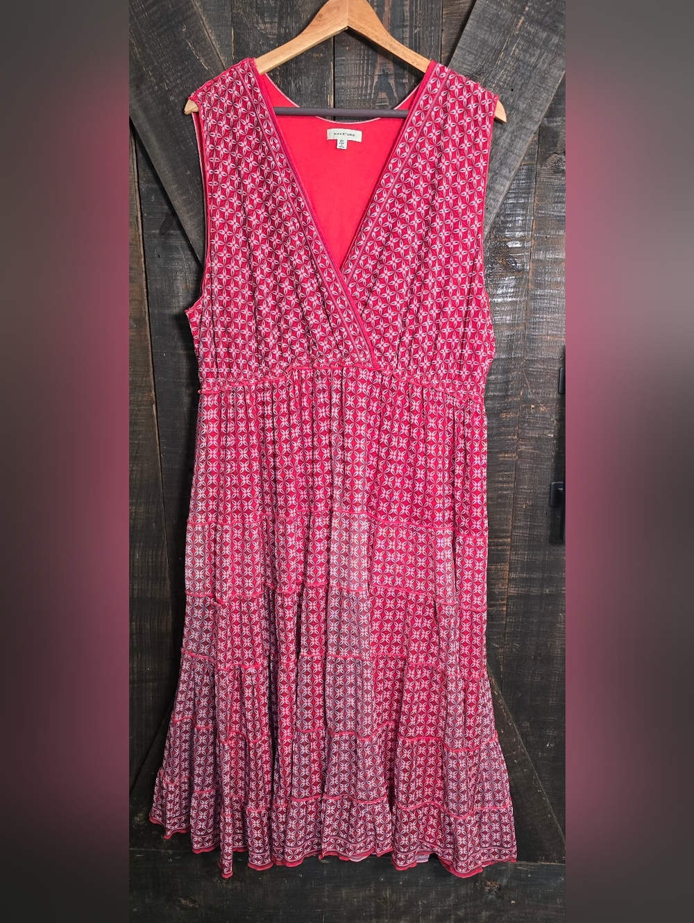 Max Studio 3X Sleeveless V-Neck Tiered Midi Dress